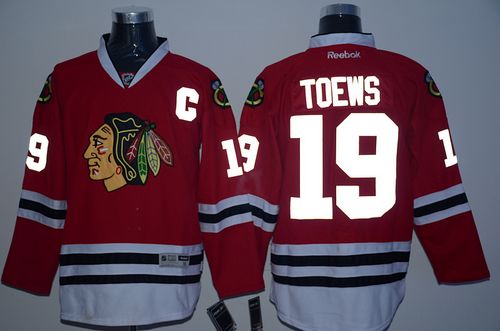 Blackhawks #19 Jonathan Toews Red Reflective Version Stitched NHL Jersey - Click Image to Close